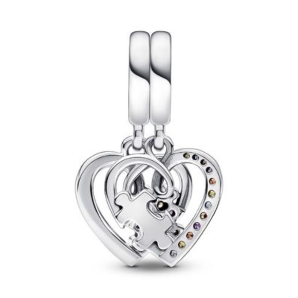 PANDORA PUZZLE PIECE HEARTS SPLITTABLE FRIENDSHIP DANGLE CHARM - Picture 3 of 7